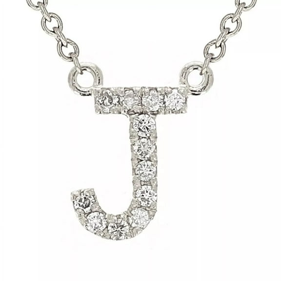 0.20 Ct Round Cut Moissanite Initial Letter J Pendant Necklace 14K White Gold Plated