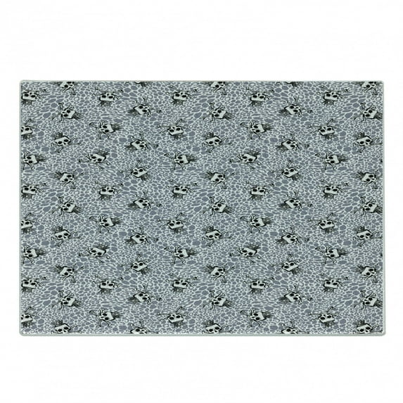 Skull Cutting Board, Crowned Skull Crossbones Illustration Against Animal Skin Print Pattern, Decorative Tempered Glass Cutting and Serving Board, Small Size, Black White Purplegrey, by Ambesonne
