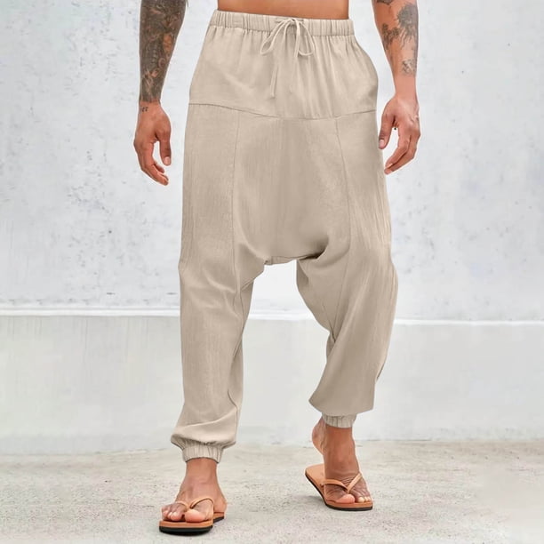 Pantalones largos para hombre, pantalones casuales de color sólido, pantalones de gama baja, pantalones Harun, pantalones de corsé con cintura elástica, pantalones de algodón para hombre
