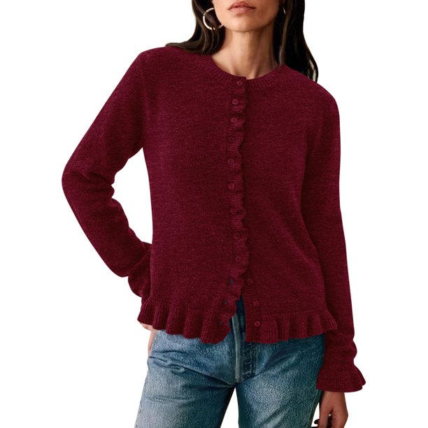 Suéter PRETTYGARDEN Rojo Vino Cardigan Corto con Botones Talle S