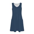 thumbnail image 4 of Htigea Sleeveless V-Neck Dress for Women Solid Color Summer Tank Dress Casual Loose Fit Home Beach Sundress with Pocket Navy,M, 4 of 6
