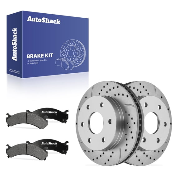 AutoShack Front Vented Drilled & Slotted Silver Zinc Coated Brake Rotors   Ceramic Pads 6-PC Brake Kit Replacement for 2003-2007 Chevrolet Express 2500 SilverShield Pro 11.99" (304.6 mm)