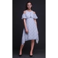 thumbnail image 2 of Bimba Blue Leaves Printed Womens Ruffle Front Cold Shoulder Swing Shift Dress - XXX-Large, 2 of 6