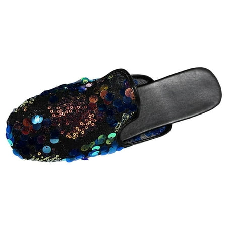 

PMUYBHF Female Womens Sandals with Low Heel Women Casual Shoes Fashionable New Pattern Sequin Decoration Square Toe Flat Bottom Comfortable All Season Casual Shoes Black 38