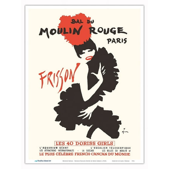 Thrill (Frisson) - French Cancan Dancer - Moulin Rouge Paris France - Vintage Cabaret Poster by René Gruau c.1960s - Master Art Print (Unframed) 9in x 12in