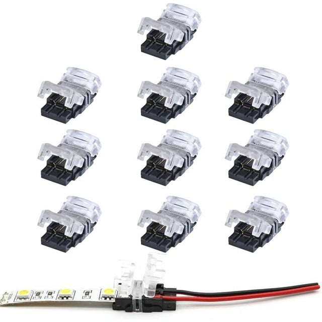 2 Pin LED Strip Connector, 10 Pack 2 Pin LED Strip Connector for 10mm Single Color SMD 5050/3528 Waterproof and Non-Waterproof LED Strip