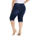 thumbnail image 3 of Unique Bargains Women's Plus Size Outfits Skinny Stretch Jeans Capri at Knee Denim Shorts Dark Blue 3X, 3 of 7