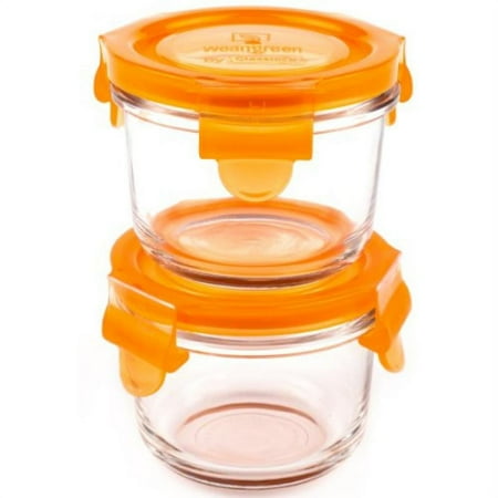 Wean Green Round Wean Bowls 5.4 Ounce Baby Food Glass Containers - Carrot (Set of 2)