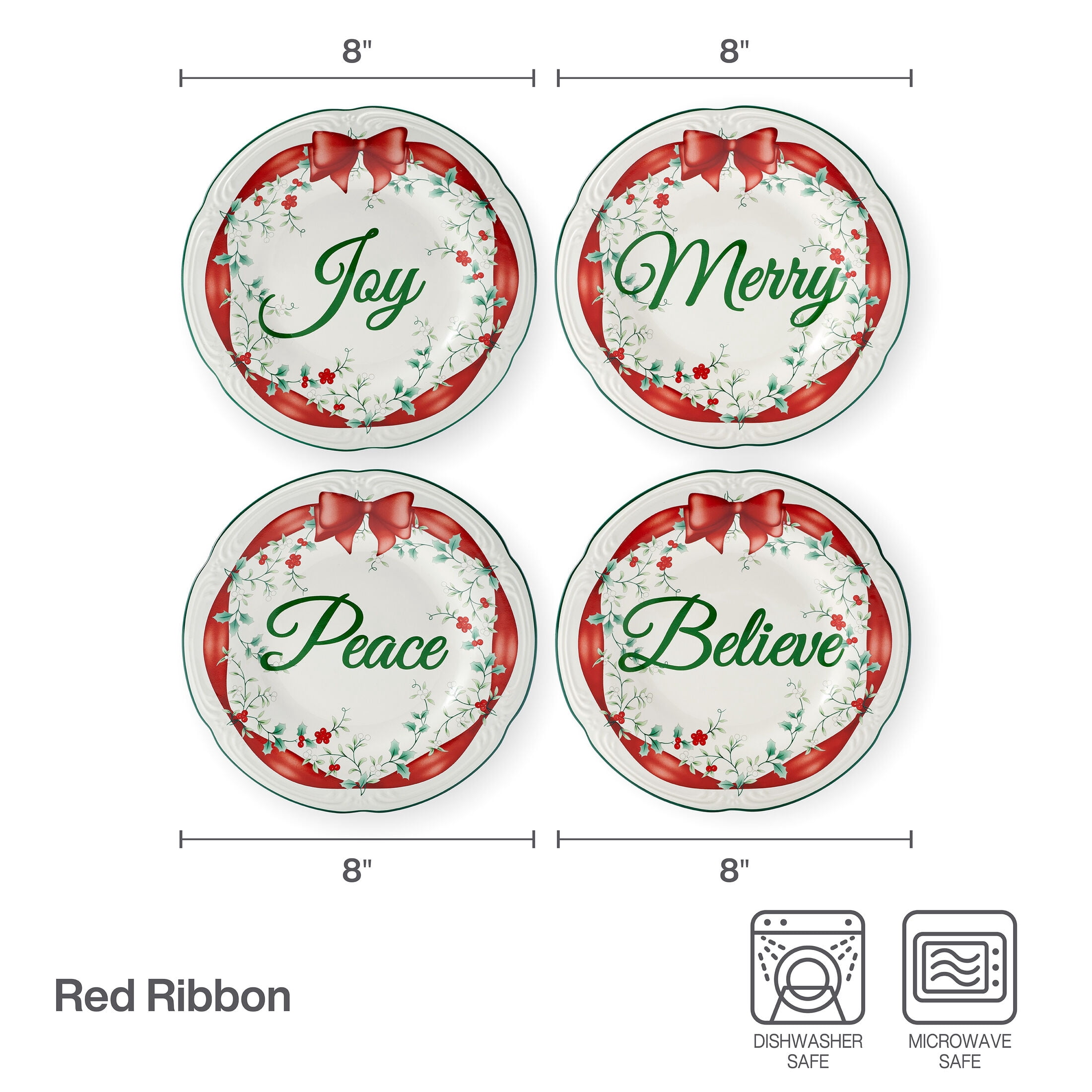 Pfaltzgraff Winterberry Stoneware Salad Plate Red Ribbon Set of 4