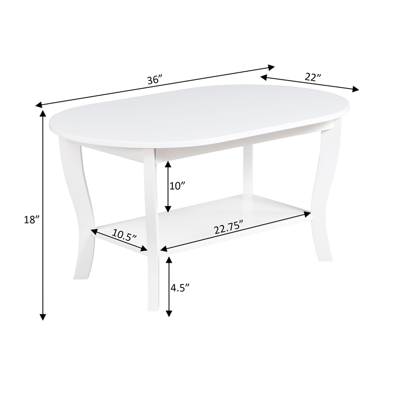 American Heritage Oval Coffee Table with Shelf in White Wood Finish 