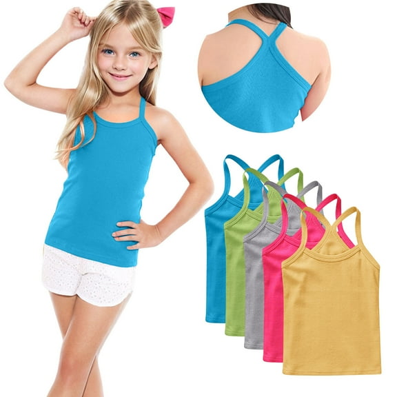 Odeerbi Camisetas de Las Niñas de 5 Paquetes Camisetas de Algodón Y Espalda Camisetas Bajas Sin Mangas Básicas Suaves, 1-13 Años