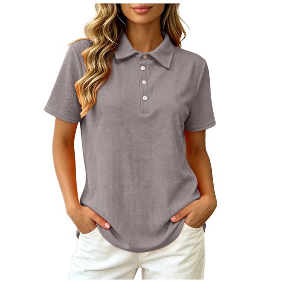 vigerkar Womens Polo Shirts Short Sleeve Quick Dry Collared Shirts Business Casual Work Tops Athletic Tennis Golf Shirt (Grey, L)