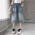 thumbnail image 2 of Landzoo Little Girls Back To School Pants Solid Color Elastic Waist With Pockets Fall Soft Girls Denim Trousers Size 5-6 Years, 2 of 9