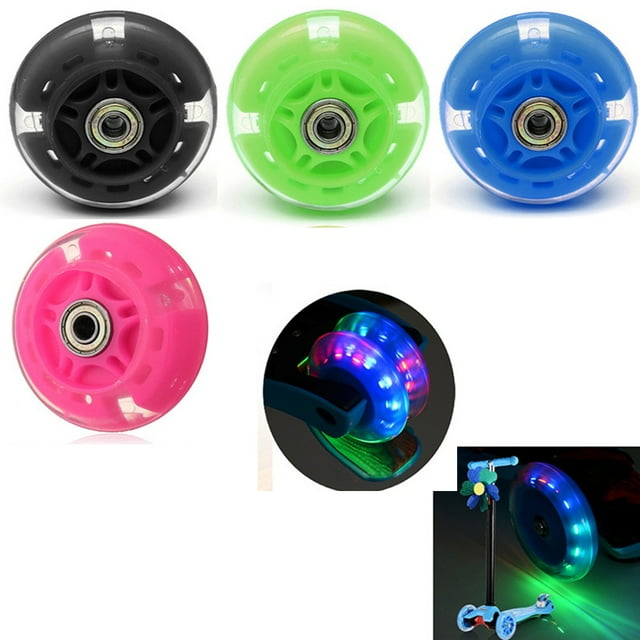 2 Pcs Roues de Trottinette 80Mm Roue de Remplacement à DEL Flash Patins à Roulettes Roues Vert Shenzhuyue