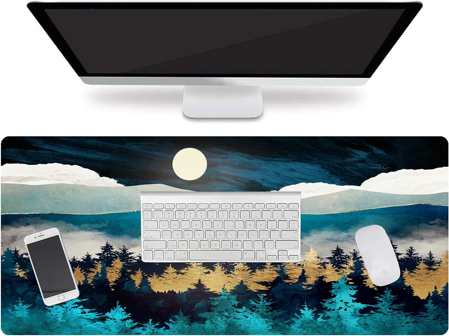 Extended Gaming Mouse Pad Large Desk Mat XXL 35.4x15.7in Mouse Pad Non-Slip Rubber Base Keyboard Pad Waterproof Desktop Mat for Laptop Computer Work Game Home Office-Forest