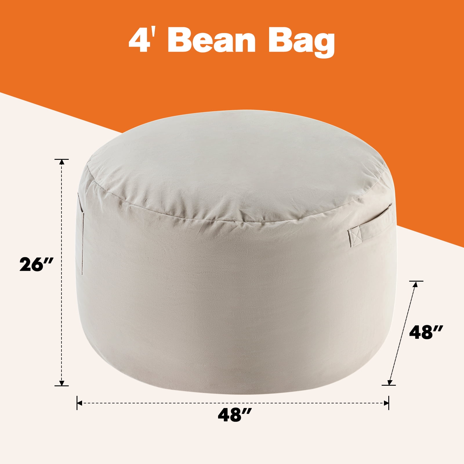 ZUNMOS Bean Bag Sofa Chair 4Ft, Memory Foam Filling for Adults for Home, Grey