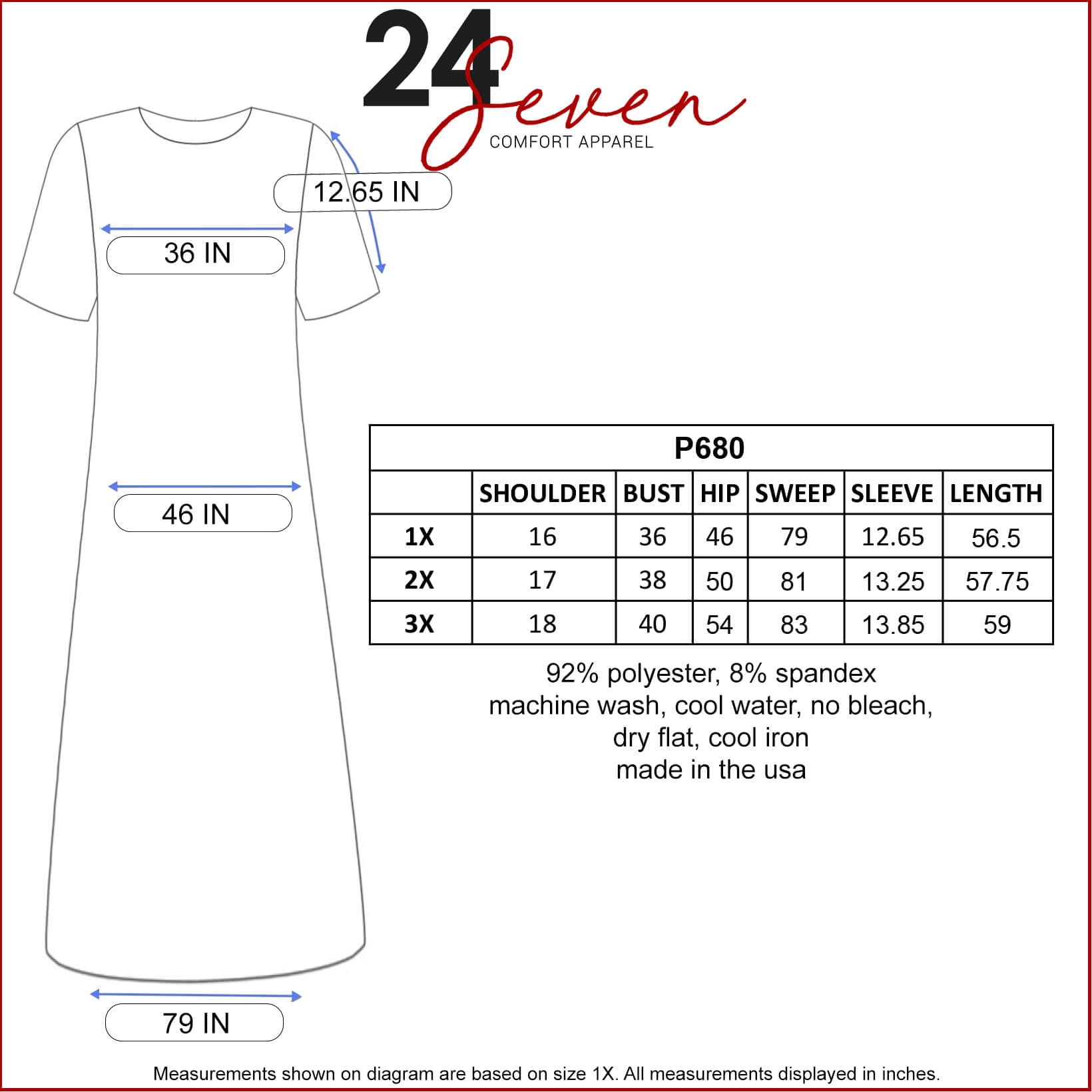 24/7 Women's Plus Size Comfort Apparel Elbow Length Sleeve Plus Size Maxi Dress