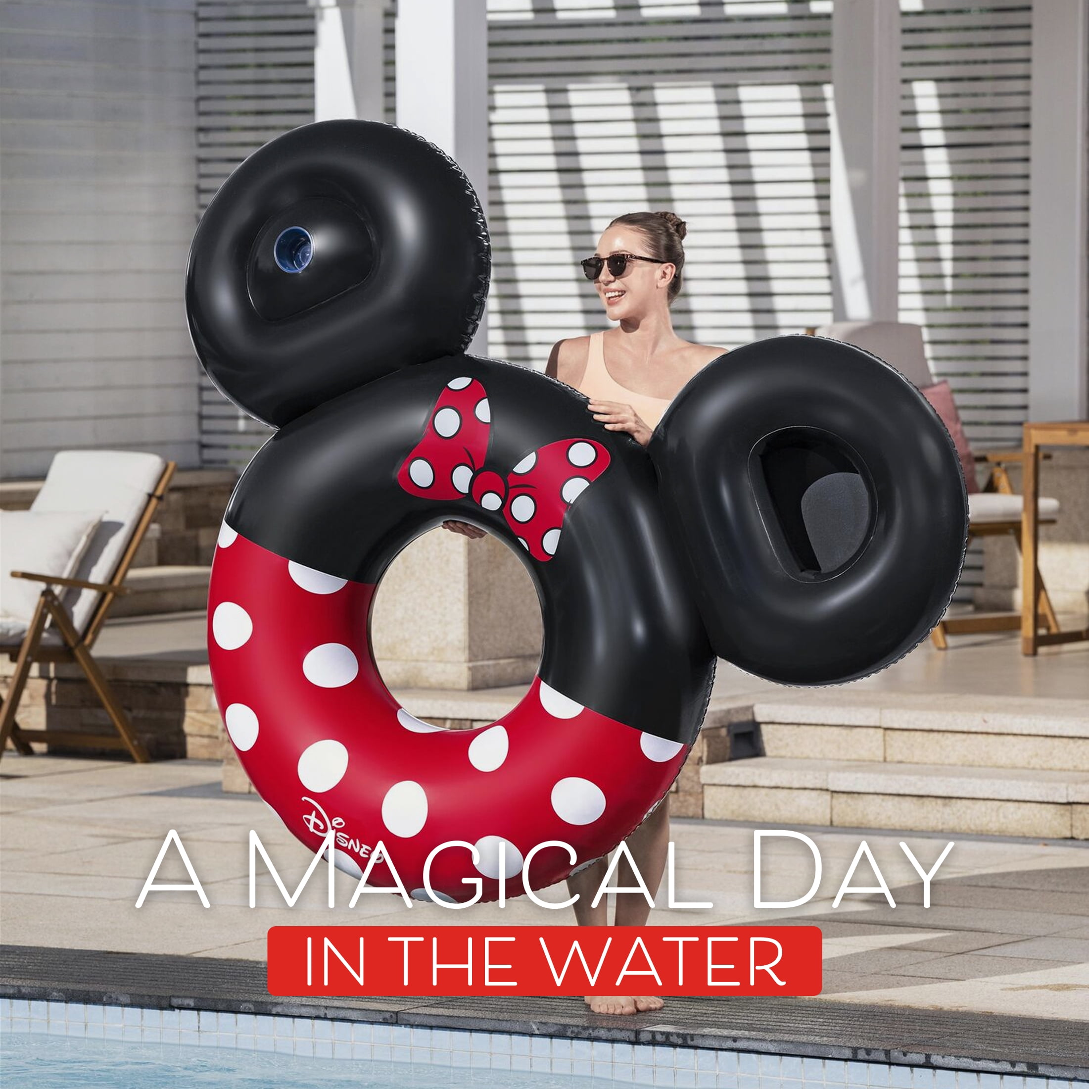 Disney Minnie Mouse Inflatable Swim Tube with Cup Holder & Storage Space, Extra Large 44’’ Dia.,  6’W X 56’’ H,  220lbs Weight Capacity, Age 12+