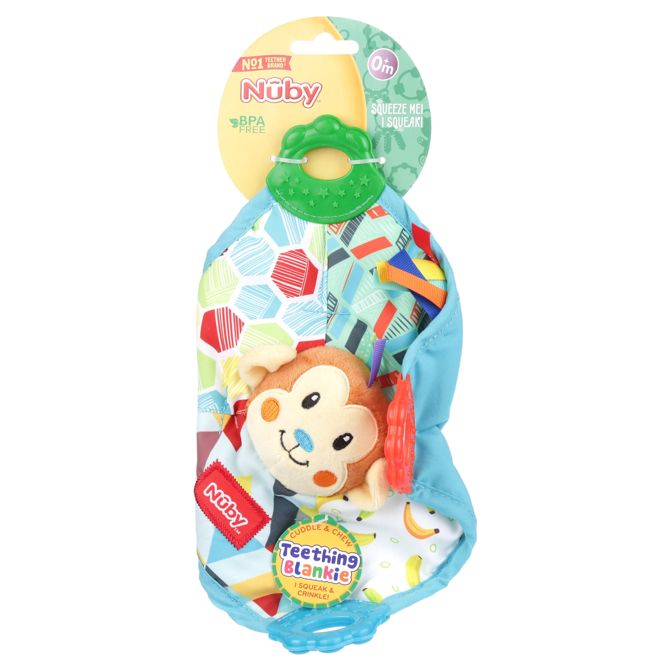 Nuby Plush Teether Teething Blankie, Monkey