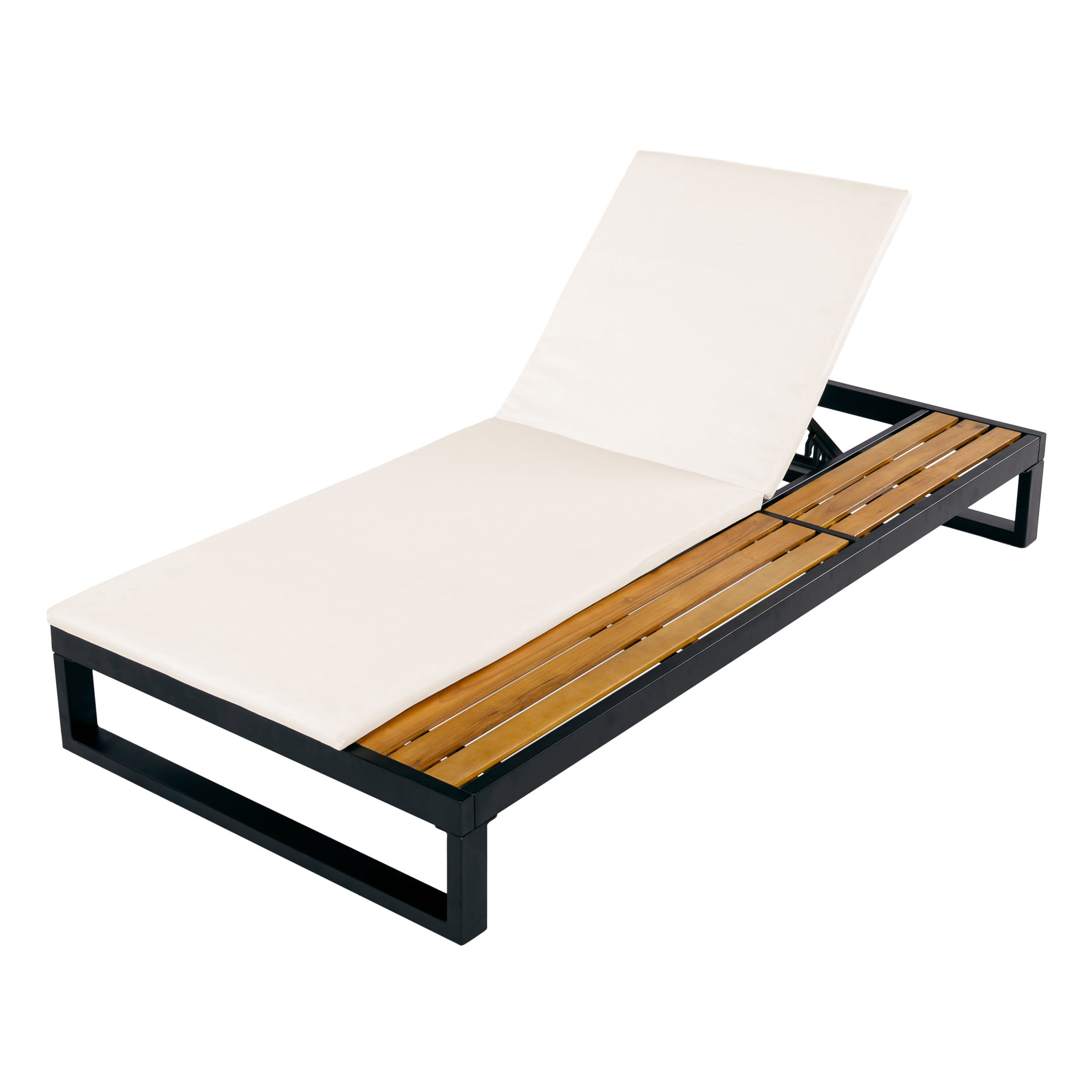 Christopher Knight Home Outdoor Chaise Lounge with 1.57" Cushion, 5-Position Recliner, Black + Cream