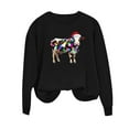 thumbnail image 5 of Women's Christmas Dairy Cow Graphic Sweatshirt - Cute Xmas Lights Santa Hat Pullover, Cotton Blend Ugly Christmas Pajama Style Top, 5 of 6