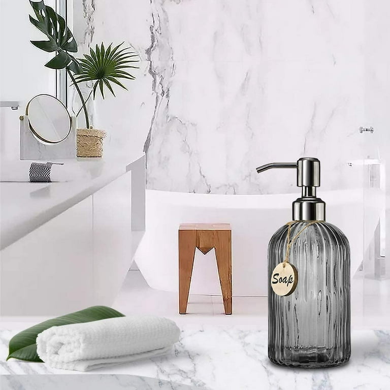 18 Oz Vertical Stripes Kitchen Soap Dispenser with 304 Rust Proof Stainless  Steel Pump, Refillable Liquid Soap Dispenser for Bathroom, Kitchen, Hand  Soap, Dish Soap (Clear Grey)