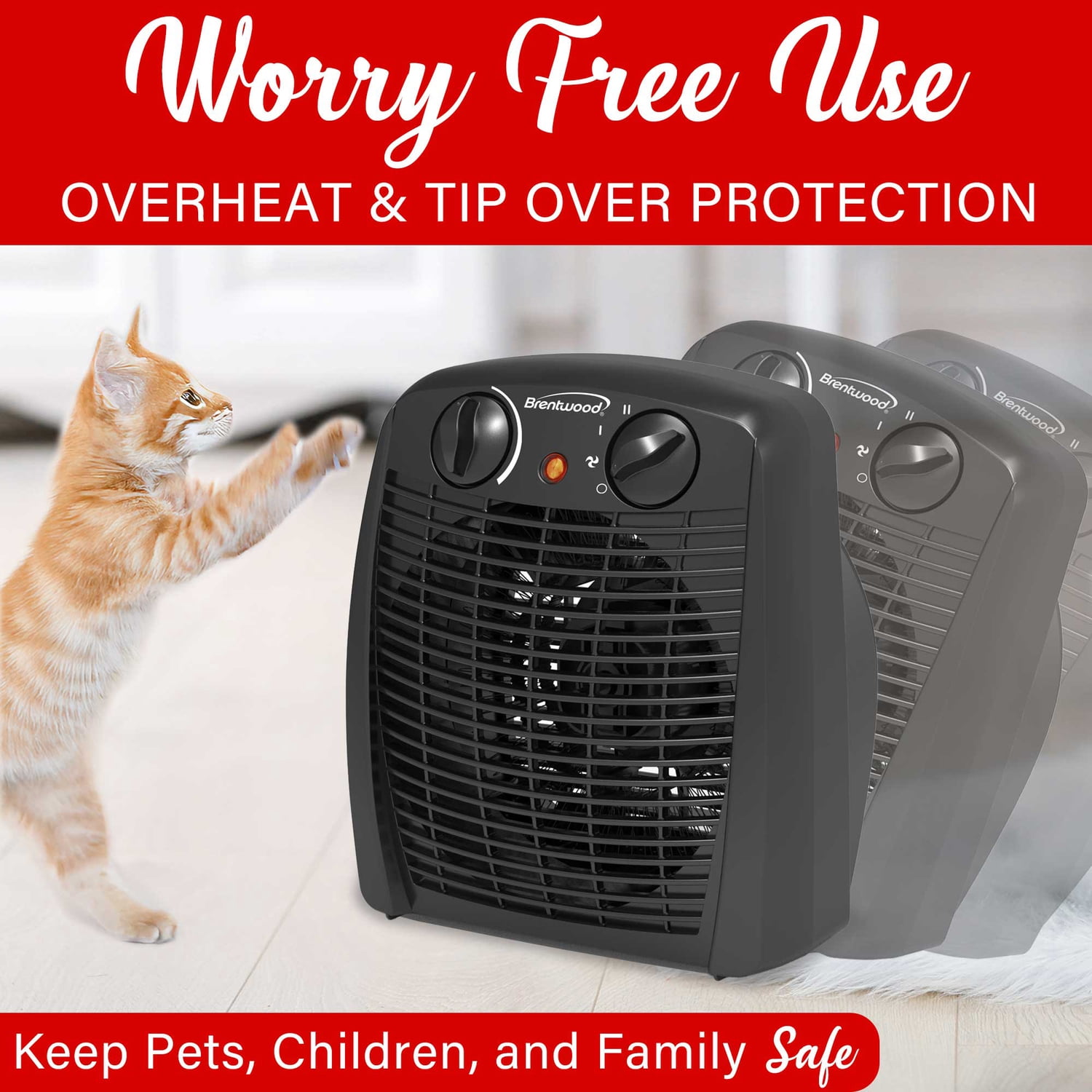 Brentwood 1,500-Watt-Max Portable Electric Space Heater and Fan, Black, H-F305BK