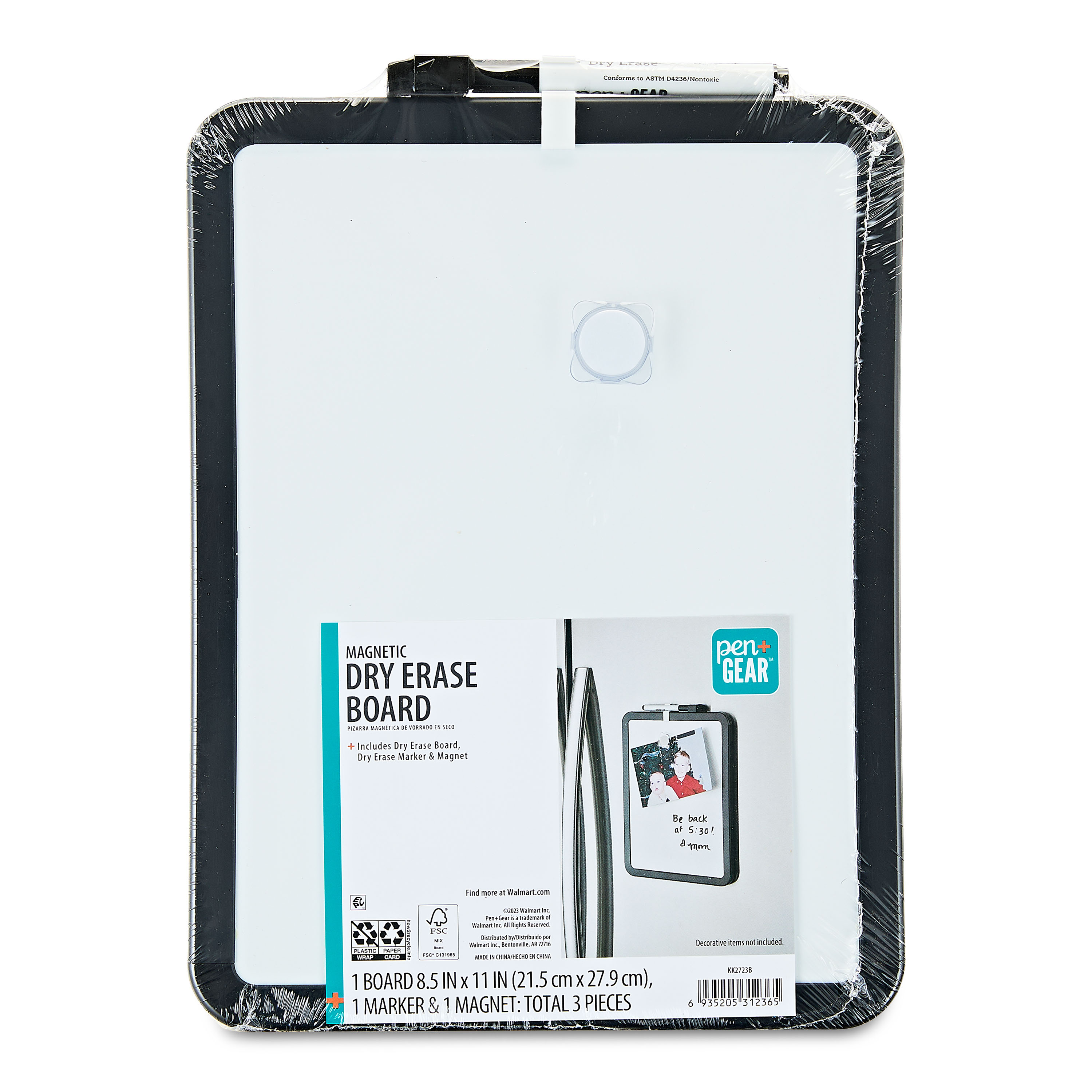 Pen+Gear Magnetic Dry Erase Whiteboard, 8.5" x 11", Rich Black, for School & Office