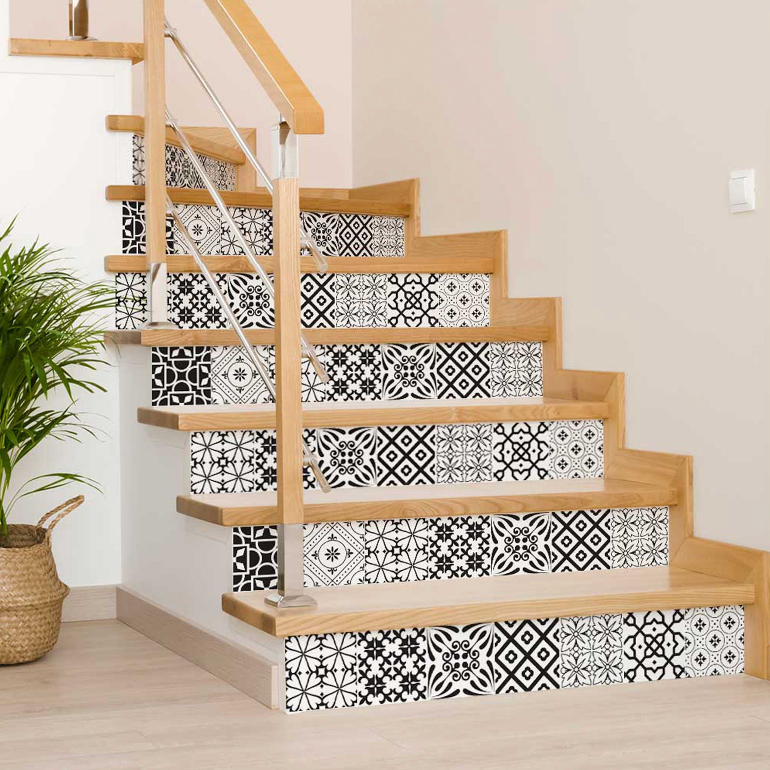 Mi Alma Vinyl Backsplash Decor - Black White Floral Peel & Stick Tiles 6x6