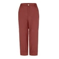 thumbnail image 3 of Frontwalk Womens Capri Pants Mid Elastic Waist Cotton Linen Cropped Pants Summer Casual Solid Button Capris Trousers with Pocketes Red L, 3 of 8