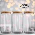 thumbnail image 3 of Set de vaso de cristal BIPEDS Coquette con lazo rosa con tapa y pajita, 3 of 6