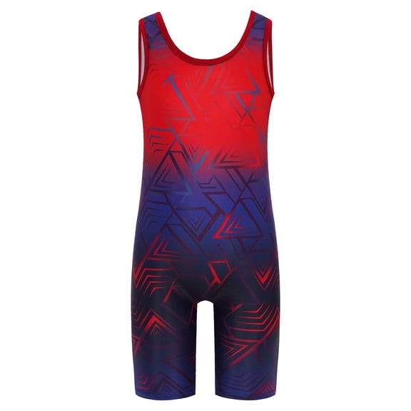 Haitryli Wrestling Singlets For Boys Geometric Printed Sleeveless Sport Jumpsuit Powerlifting Uniform Red 6