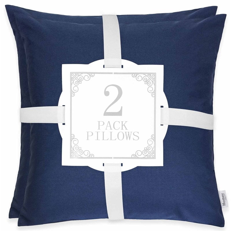 Homey Cozy June 20" Classic Solid Fabric Outdoor Pillow in Navy (Set of