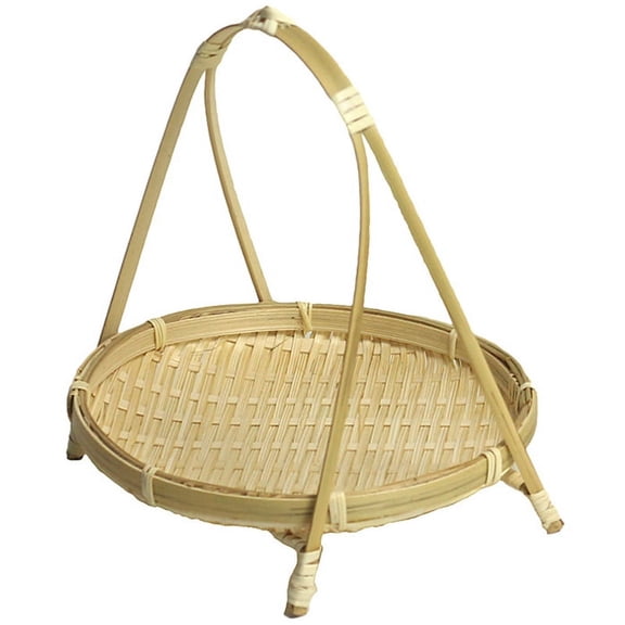 Bamboo Weaving Straw Baskets Tier Rack Wicker Fruit Food Storage Kitchen Decorate Round Plate Stand Container-Single Layer