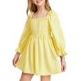thumbnail image 2 of Paiwinds Girls Smocked Dress Square Neck Long Sleeve Clothes Ruffle A-Line Casual Mini Dresses for Kids Spring Summer Vacation Outfit, 2 of 2