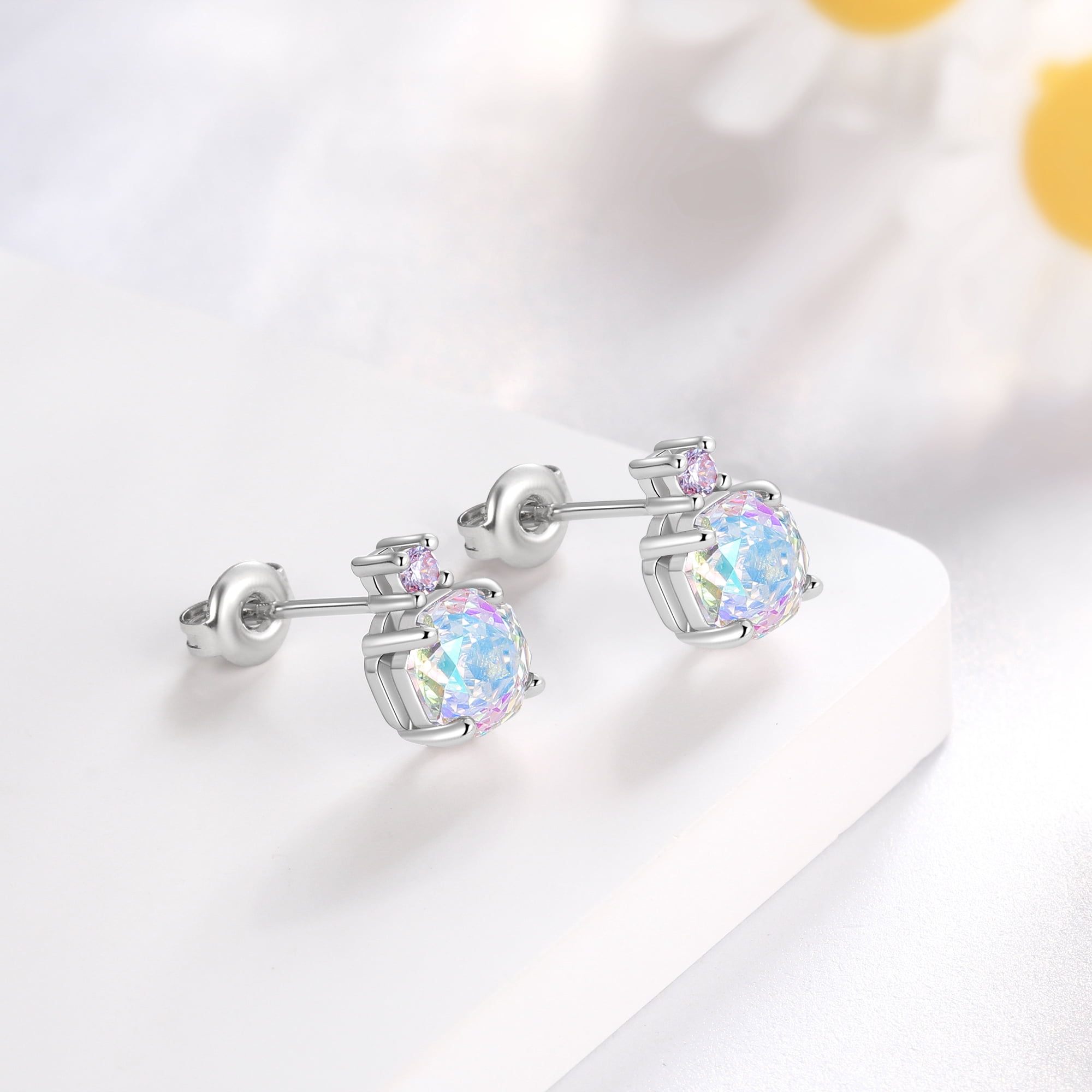 Ydou Rose Jewelry Set - 18K White Gold Plated Rose Cut Cubic Zirconia Flower Necklace/Earrings/Ring Set Anniversary Birthday Jewelry Gift for Women