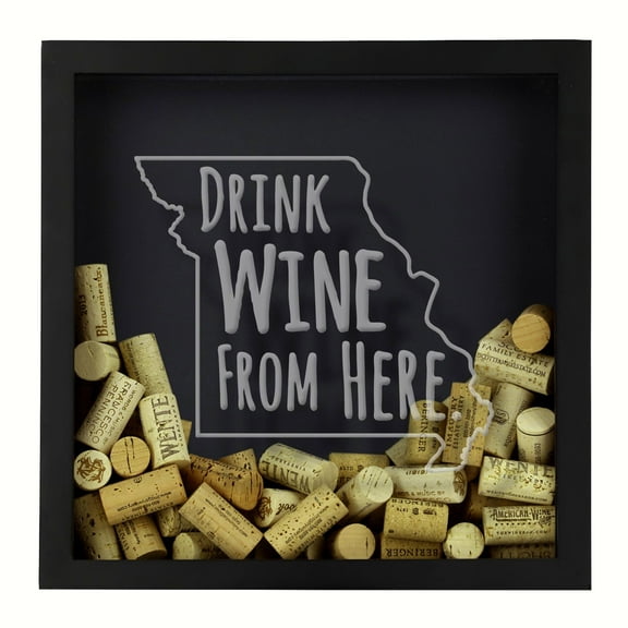 Torched Missouri Drink Wine Corks Shadow Box Wall Mount Decor 13"x13"x3" Black