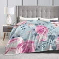 thumbnail image 4 of DouZhe Ultra-Soft Micro Fleece Lightweight Flannel Bed Blanket, Romantic Pink Navy Floral Print Cozy Warm Throw Blankets, 40"x30", 4 of 7