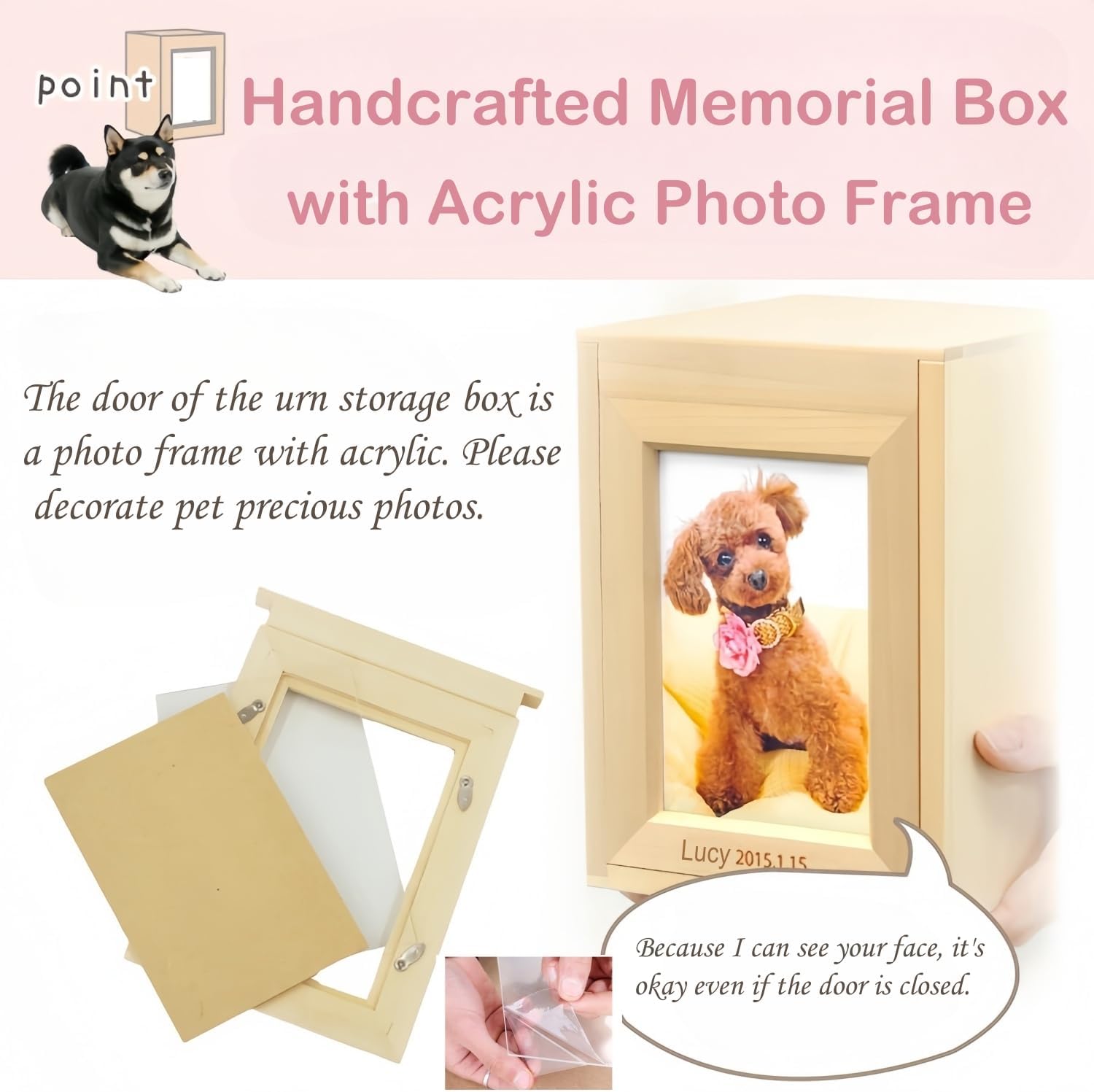 Personalized Pet Urns Box for Ashes - Handcrafted Pine Wood Memorial Box with Acrylic Photo Frame Custom Engraved Name & Message for Dog Cat Pet Funeral Cremation Urn Keepsake Pet Memorial Gift