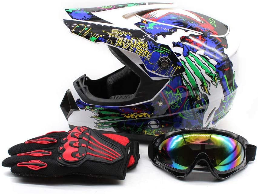 Motocross Motorbike Motorcycle Helmets Gloves Goggles D.O.T Certification Children Quad Bike ATV Go Karting Helmet With FOX Design Red,S Full Face MTB Helmets