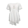 thumbnail image 2 of MORTTIC Women's Solid Color Button Front Tunic Top, Casual Loose Fit Crew Neck Summer Blouse T-Shirt, White, XXL, 2 of 6