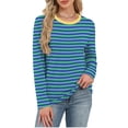 thumbnail image 2 of Women's Striped Long Sleeve Shirts 2026 Spring Fall Tops Fashion Color Block Top Clothing Loose Crewneck Tee Blouses, 2 of 6
