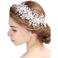 thumbnail image 3 of Bridal Headband Leaves and Flower Hair Vine Crystal Tiara Crown for Wedding Hair Accessories for Women and Girls (Silver), 3 of 10