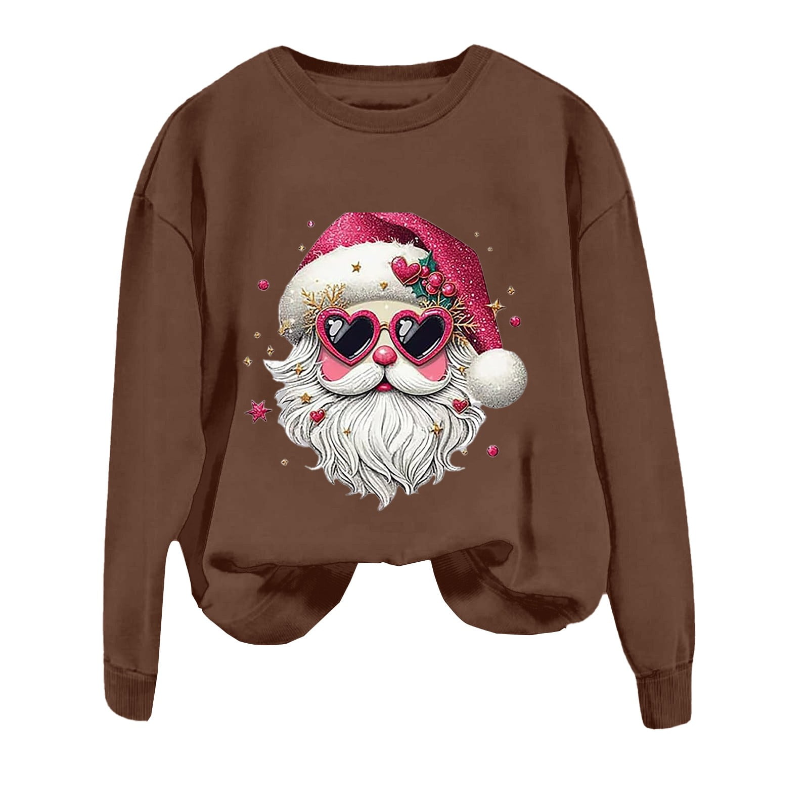 Women's Santa Long Sleeve Crew Neck Hoodie Solid Color with