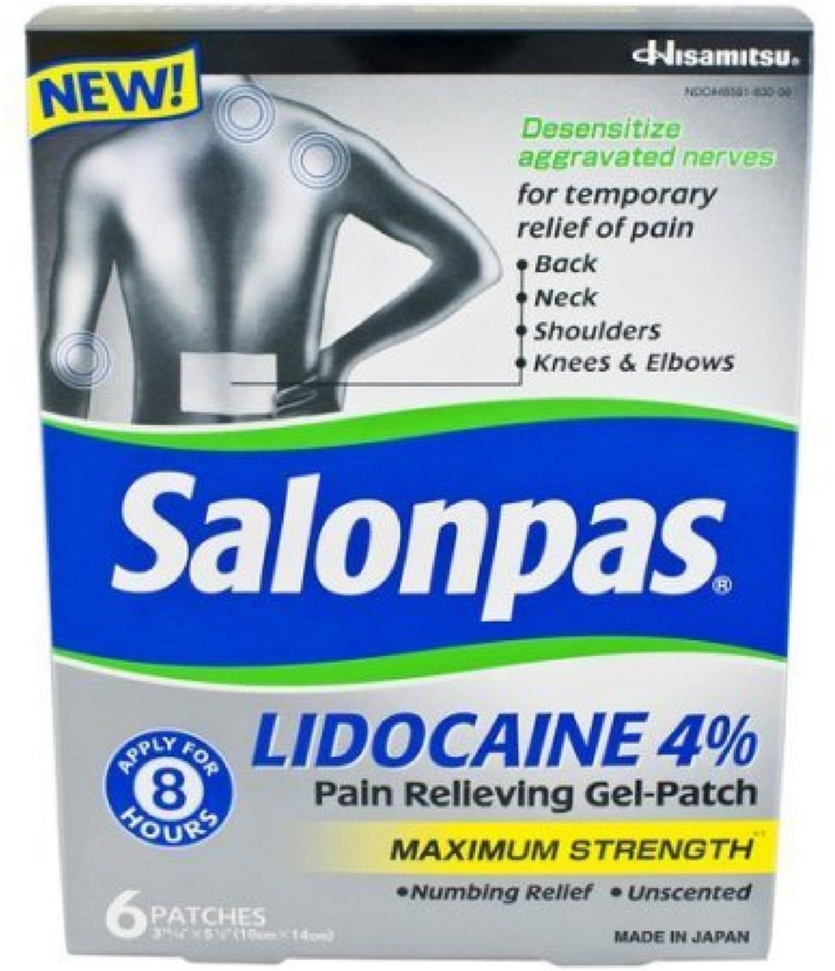 Salonpas Lidocaine Maximim Strength Pain Relieving GelPatch 6 ea (Pack of 2)