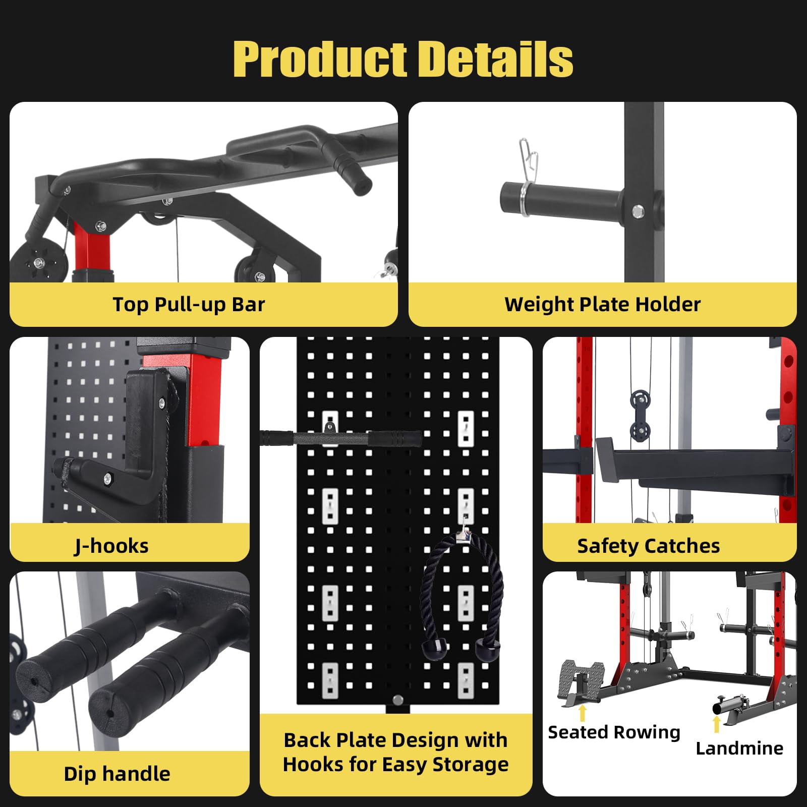 Ataujin Multi-Functional Machine Power Cage, 2000LB Power Rack with Independent Dual Pulley System, Home Gym Workout Machine for Stability & Strength Training