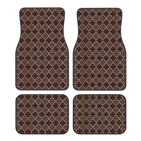 Yiaed Brown Gold Grid Print Carpet Floor Mats for Cars, Auto Accessories Front & Rear Car Floor Mats Car Floor Foot Mat Sets of 4 Pieces