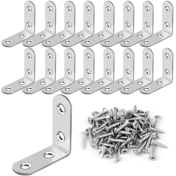 Juego de corsés de esquina de acero inoxidable con soporte en L, 16 piezas con tornillos