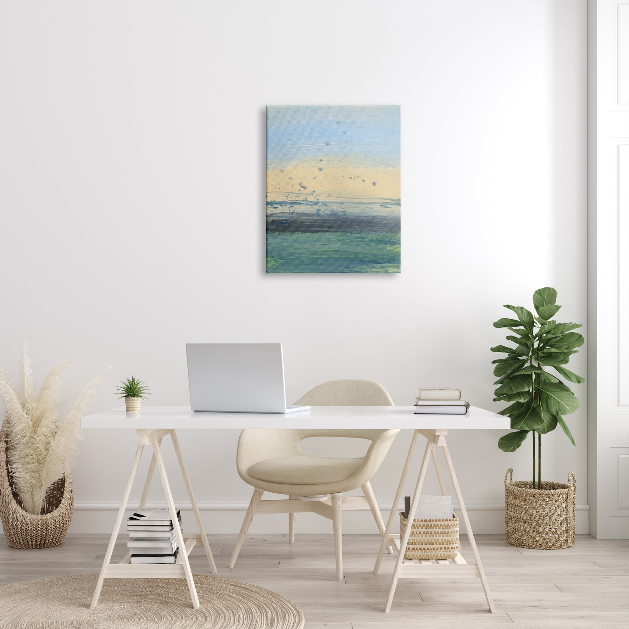 Stupell Industries Conceptual Yellow Ocean Sunset Blue Paint Splatter, 24 x 30, Designed by Bronwyn Baker