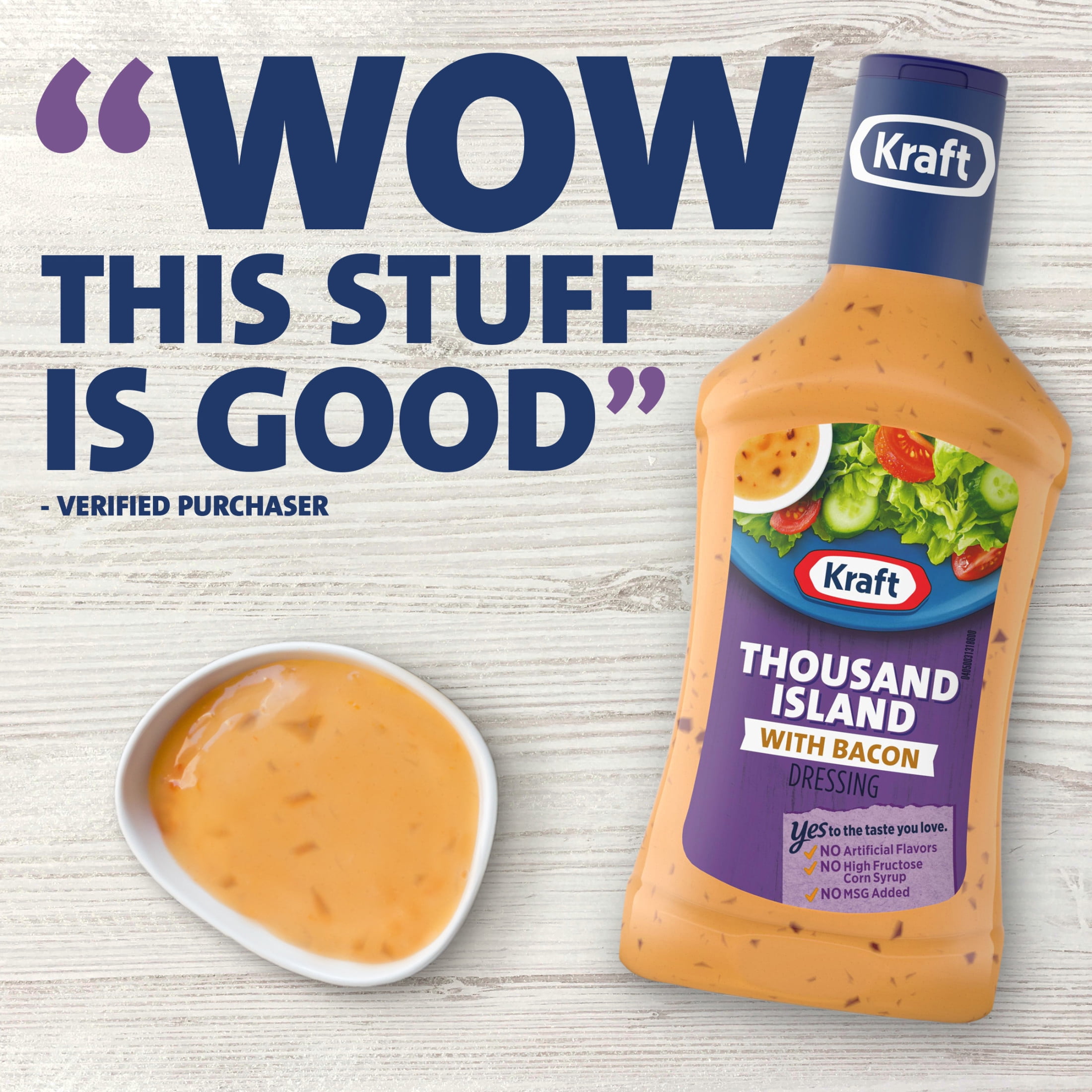 (6 pack) Kraft Thousand Island Dressing with Bacon, 16 fl oz Bottle